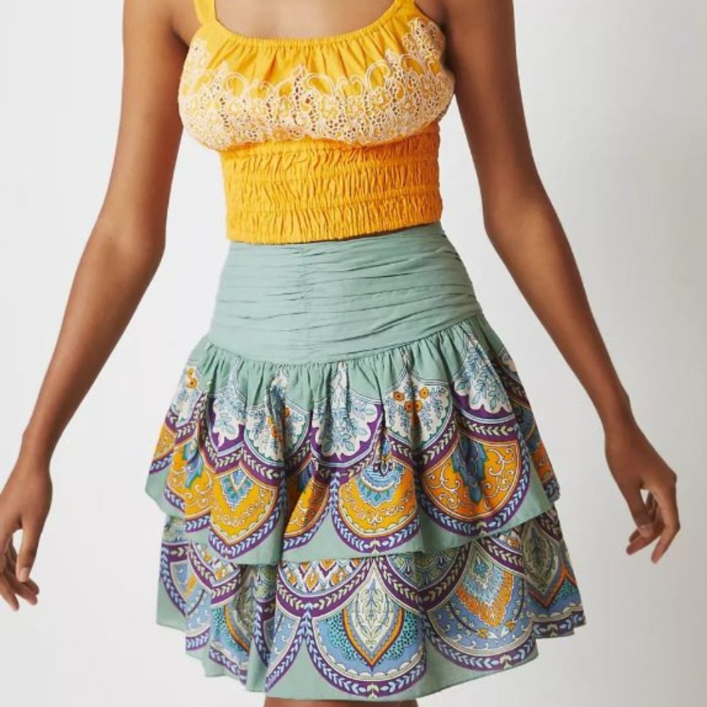Anthropologie Let Me Be Tiered Mini Skirt